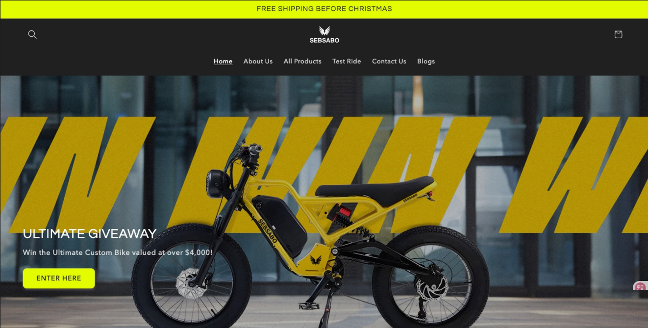 eCommerce website for Seb Sabo electric bikes, developed by Zynex IT Solution